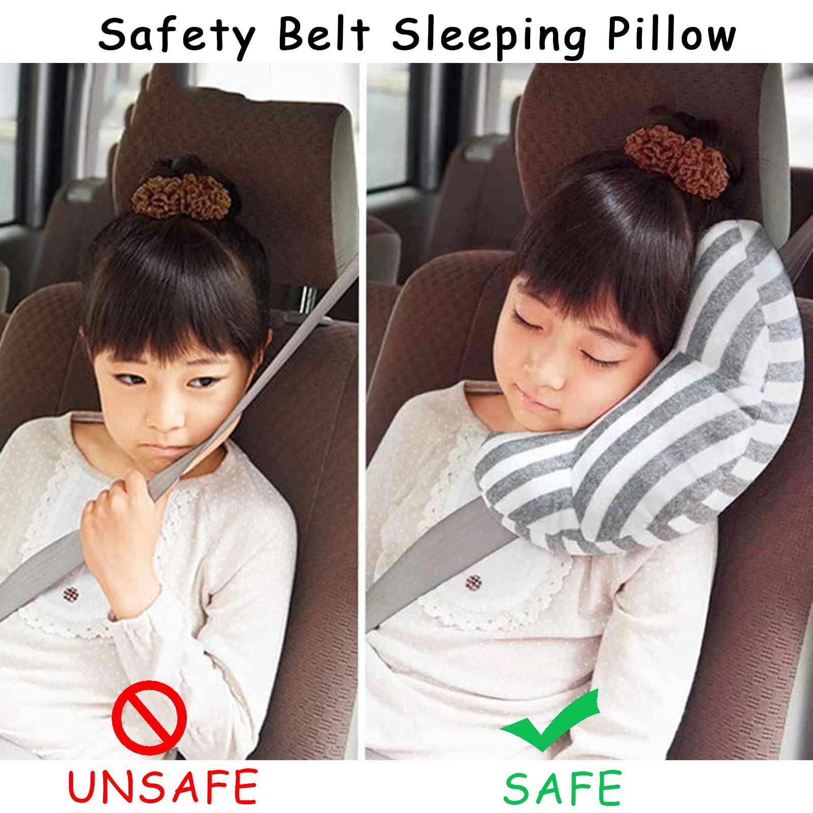 ZHYYQL Car Seat Travel Pillow Neck Support Cushion Pad for Kids, Safety Belt Sleeping Pillow, Car Seat Travel Pillow Neck Support Cushion Pad, Headrest Shoulder Pad for Children Adults (Gray)