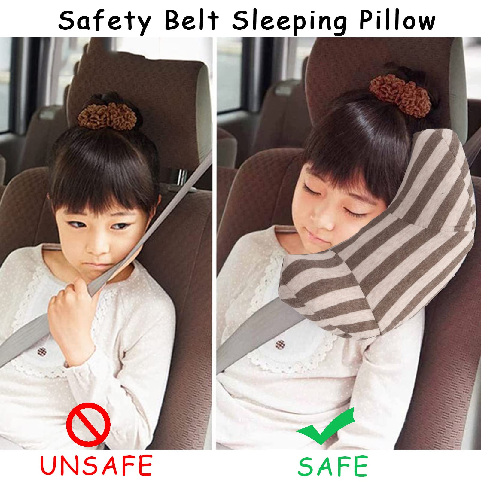 ZHYYQL Car Seat Travel Pillow Neck Support Cushion Pad for Kids, Safety Belt Sleeping Pillow, Car Seat Travel Pillow Neck Support Cushion Pad, Headrest Shoulder Pad for Children Adults (Brown)