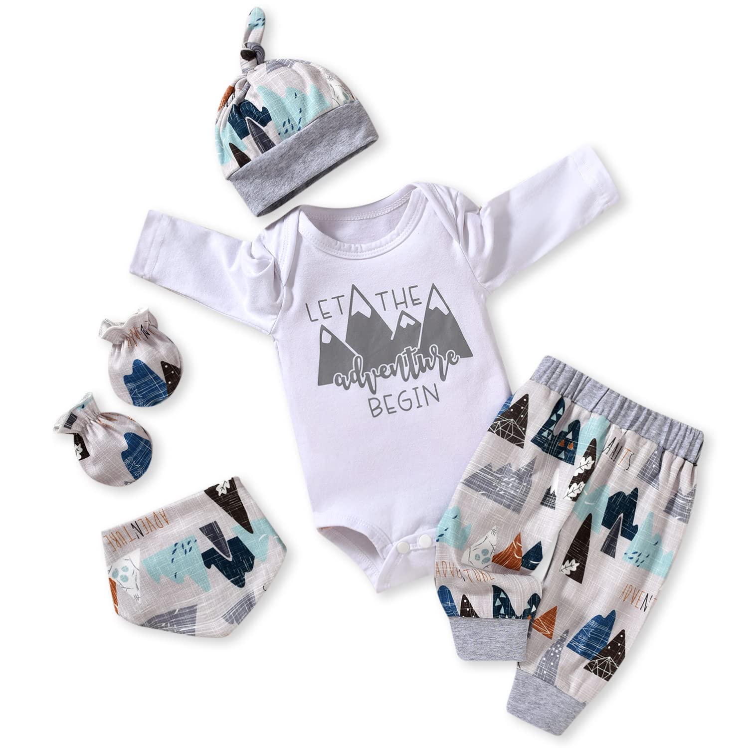 Aalizzwell Newborn Boys Clothes, Baby Long Sleeve Fall Winter NB Clothing Coming Home Outfit Mountain Theme