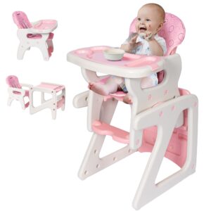 3-in-1 baby high chair with adjustable seat back detachable seat cushion and double removable tray for baby toddlers 6 months to 6 years, pink