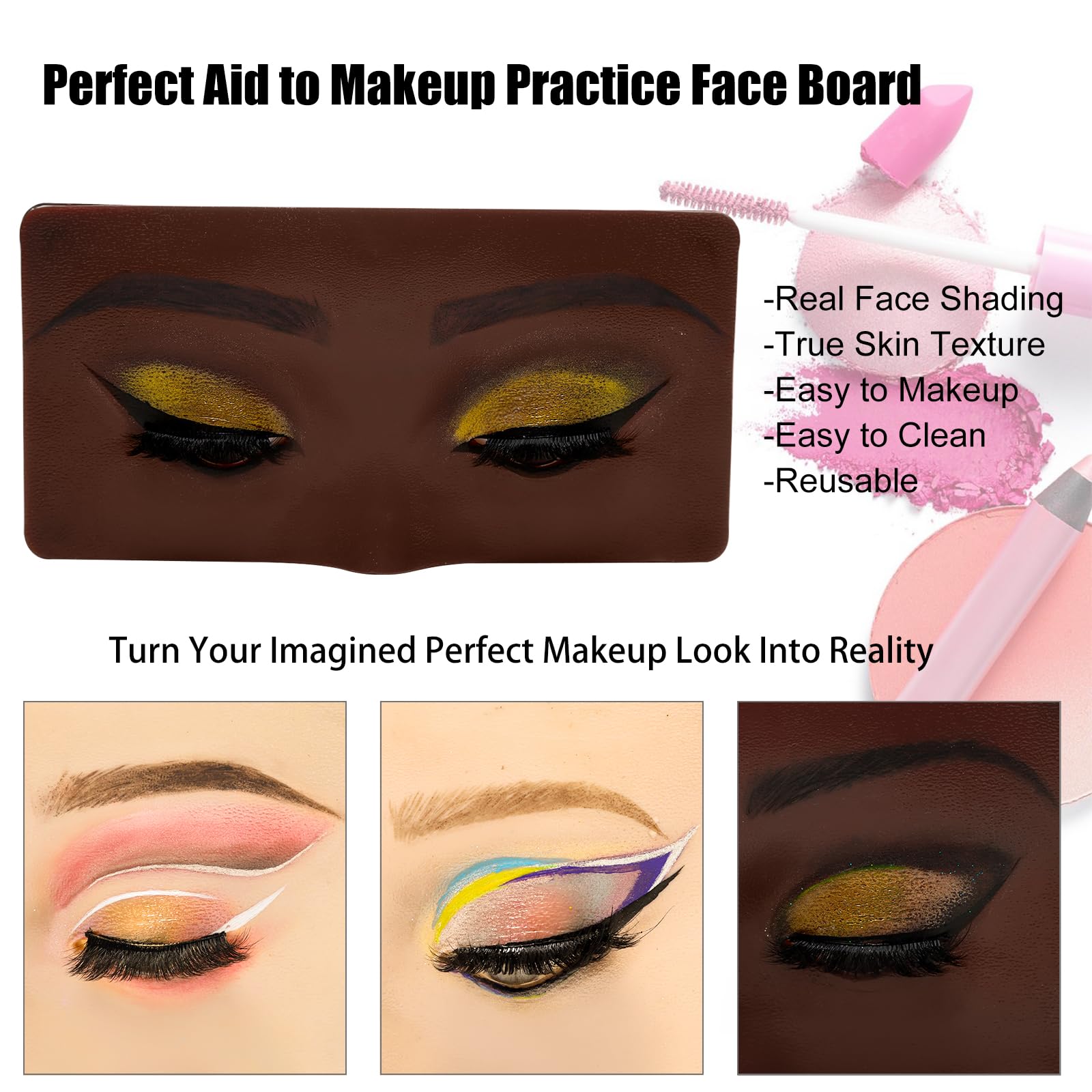 GFPGYQ 3D Eye Makeup Face Practice Board, Perfect Aid to Makeup Practicing Face Board, Reusable Silicone Face to Practice Makeup Mannequin for Beginners to Practice Eyesmakeup Kit (Black)