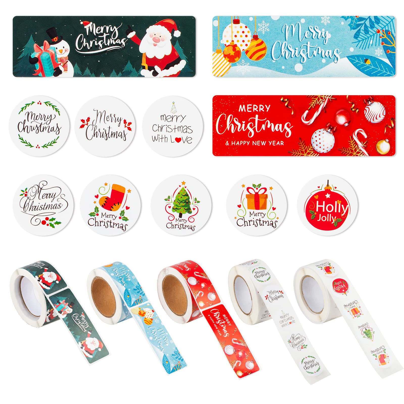 1360 pcs Christmas Stickers Roll for Envelopes and Gifts Merry Christmas Ornament Stickers for Kids Holiday Stickers for Christmas Cards Present Boxes Party Favors