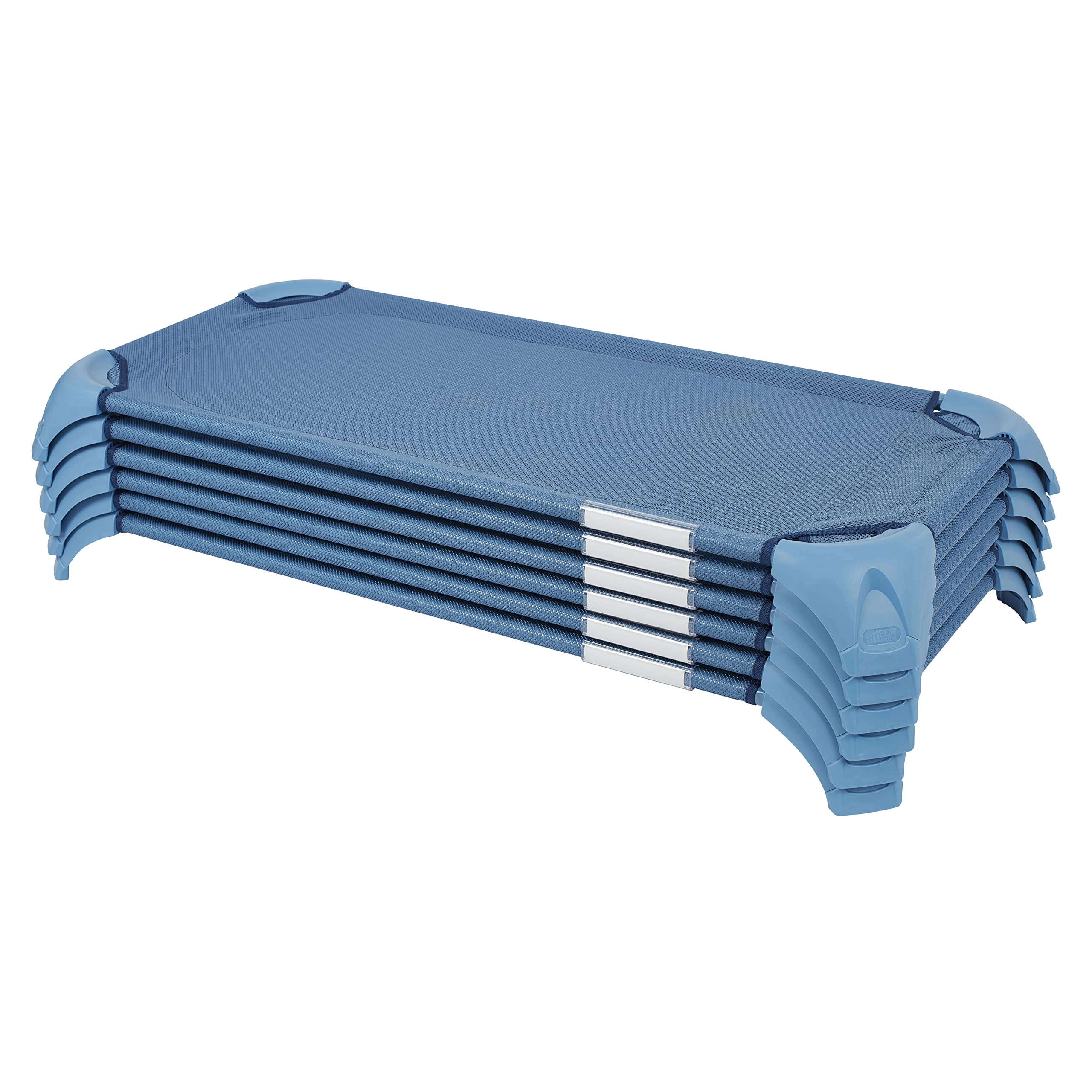 ECR4Kids Stackable Cozy Cot with Storage, Classroom Furniture, Powder Blue, 6-Pack