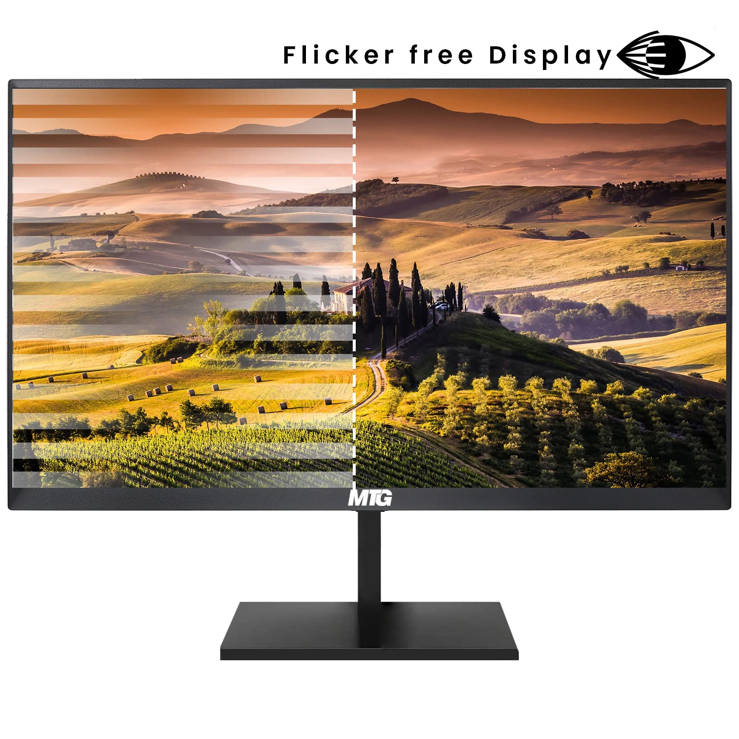 MTG 22 inch 1080p LED Desktop Laptop Monitor - Full HD, 75Hz, 3ms, VESA Mountable, HDMI, VGA, Bezel Less and Ultra-Light Sleek Thin Design, for Home and Office