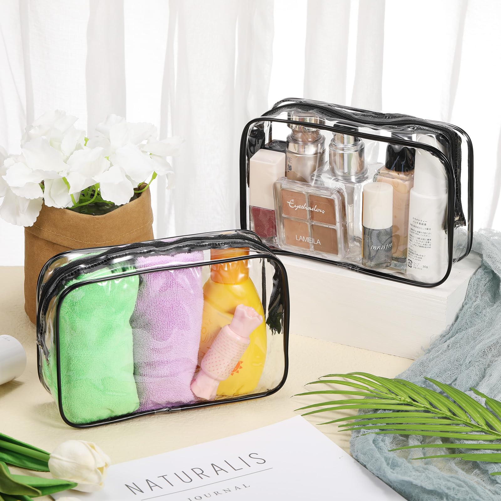 Reginary 36 Pieces Clear Makeup Bags Bulk Travel Toiletry Bags Transparent Cosmetic Pouches with Zipper Waterproof Portable PVC Plastic Zippered Organizer Cases for Women Men Vacation Travel Bathroom