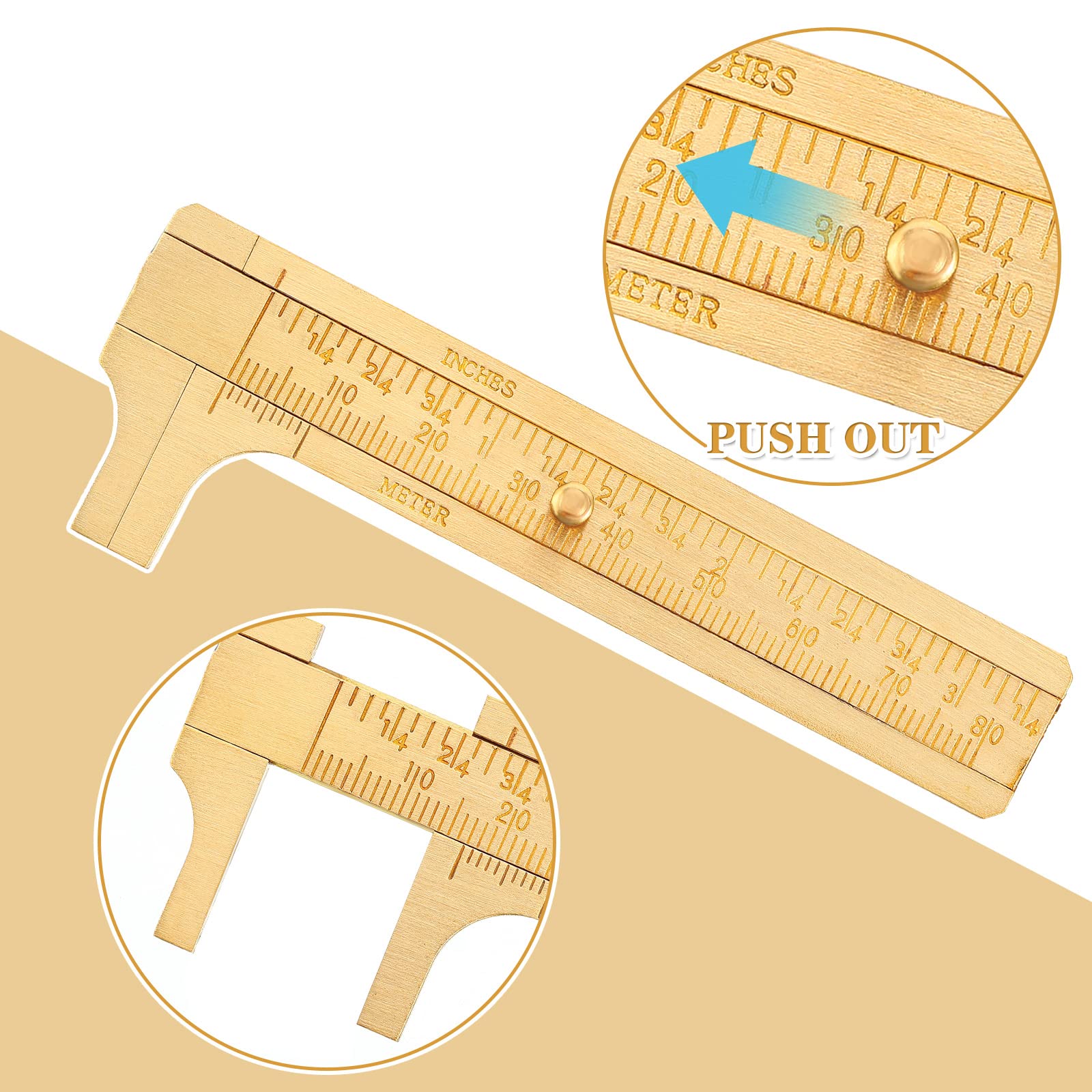 Konohan 2 Pcs Brass Vernier Caliper Pocket Caliper Handy Caliper Measuring Mini Tool Double Scale Sliding Gauge Metal Pocket Ruler for Bead Wire Jewels Rings Measurement (Stylish Style)