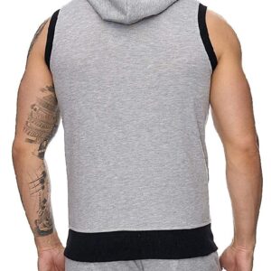 Maiyifu-GJ Men Zip Up Workout Tank Tops Bodybuilding Fitness Sleeveless Hooded Vests Lightweight Slim Drawstring Gym Hoodies (Light Grey,Small)