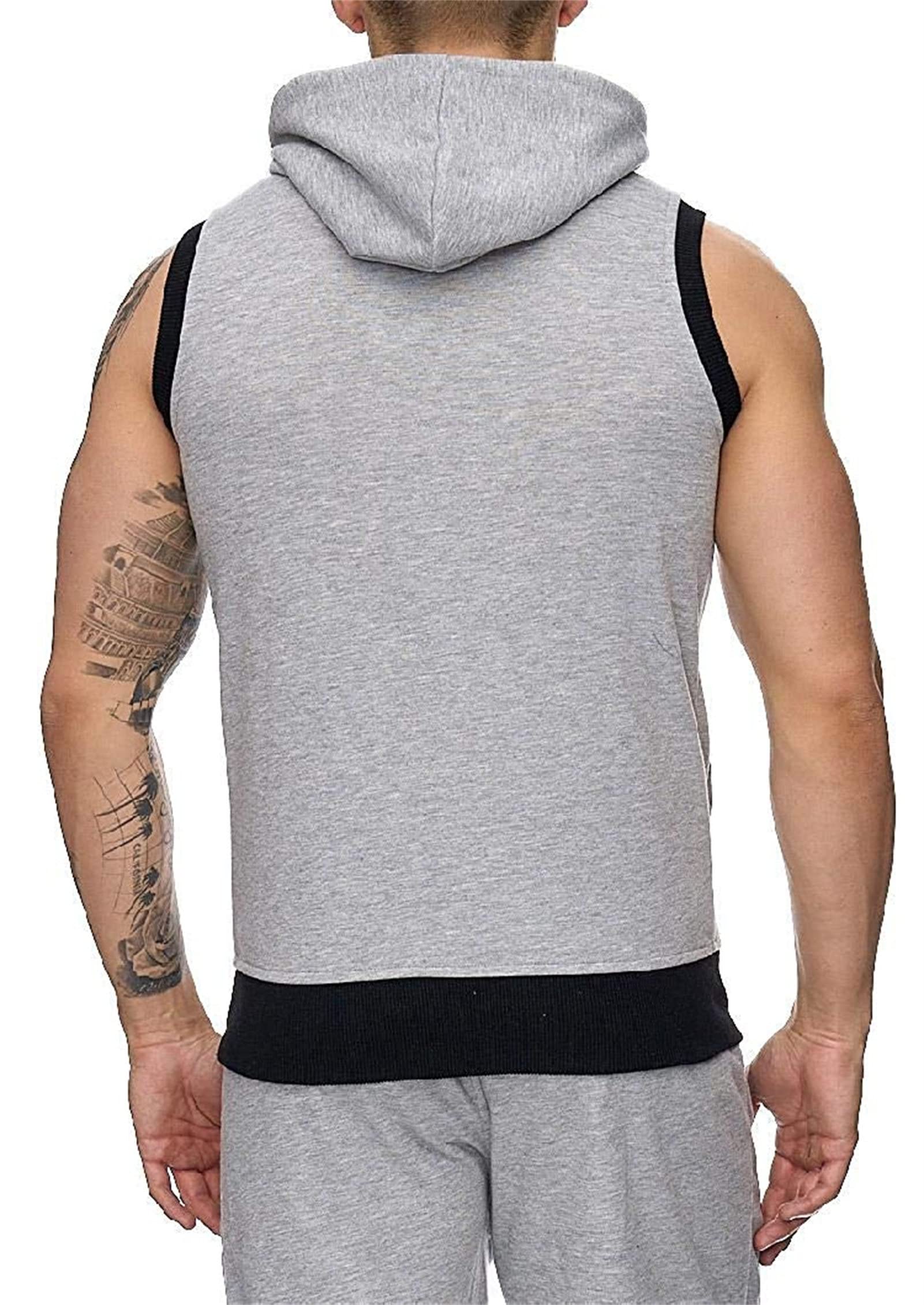 Maiyifu-GJ Men Zip Up Workout Tank Tops Bodybuilding Fitness Sleeveless Hooded Vests Lightweight Slim Drawstring Gym Hoodies (Light Grey,Small)