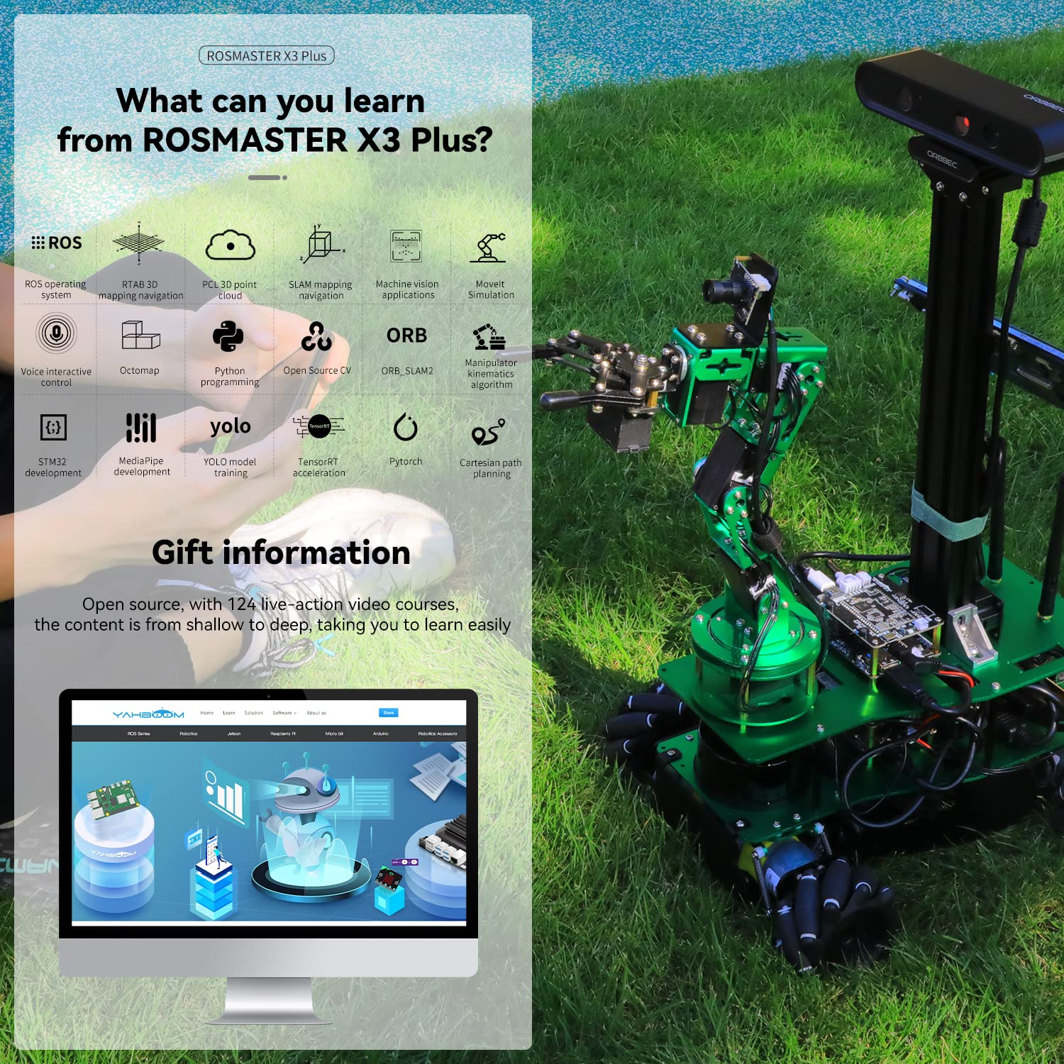 Yahboom Jteson Nano TX2-NX Robotic Rosmaster X3 Plus Electronics Project Kit Human Feature Recognition and Interaction, URDF Kinematics Simulation