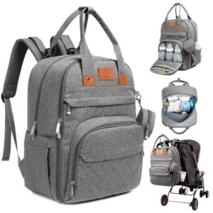 KeaBabies Diaper Bag Backpack, Baby Diaper Bag - Large Baby Diaper Bags for Baby Boy, Girl, Baby Diaper Bag with Changing Station Diaper Mat, Baby Bag for Boys, Girls,Dad Diaper Bag(Classic Gray)