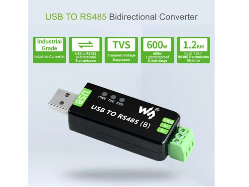 Industrial USB to RS485 Converter Adapter with Original CH343G and SP485EEN, Built-in Lightningproof Tube, Resettable Fuse, ESD and TVS Protection Circuits, up to 1.2km RS485 Transmission Distance