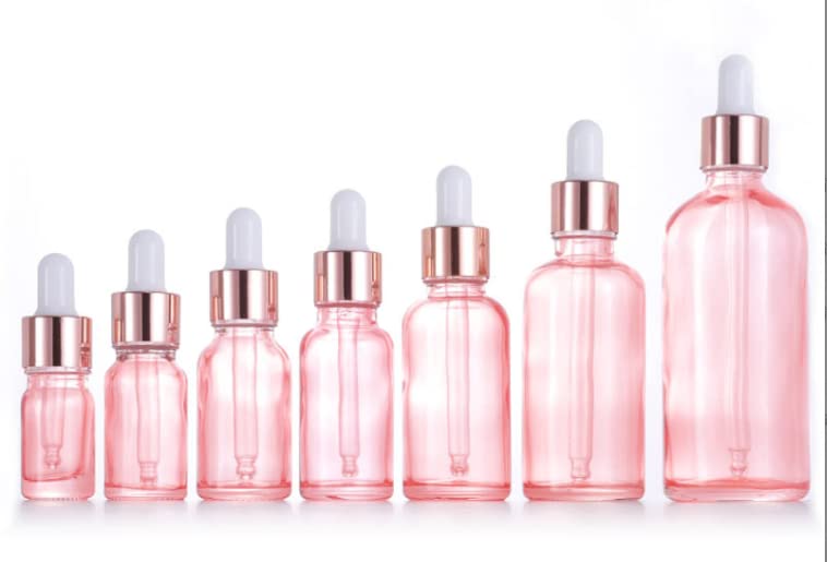 SNOW DIAMOND 0.5 oz Eye Dropper Bottle (3 Pack Rose Glass Bottles 15ml with Golden Caps，Empty Tincture Bottles for Essential Oils, Body Oils, Perfume Pink