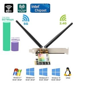 Ubit 11AC1200A PCIe Wireless Card, Up to 1200 Mbit/s, Wireless Dual-Band Gigabit WLAN WiFi Adapter Card, PCIe WiFi Card for Desktop/PC Gaming