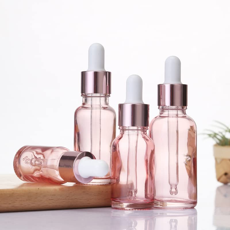 SNOW DIAMOND 0.5 oz Eye Dropper Bottle (3 Pack Rose Glass Bottles 15ml with Golden Caps，Empty Tincture Bottles for Essential Oils, Body Oils, Perfume Pink