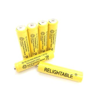 RELIGHTABLE AAA Size NiCd AAA 600mAh 1.2V Rechargeable Batteries for Solar Lamp Solar Light (6-PCS AAA 600mAh Yellow)