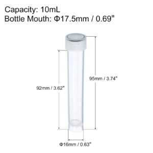 PATIKIL 10mL Plastic Test Tubes, 10 Pack Frozen Container Storage Clear Screw Cap for Lab Laboratory Science, Clear