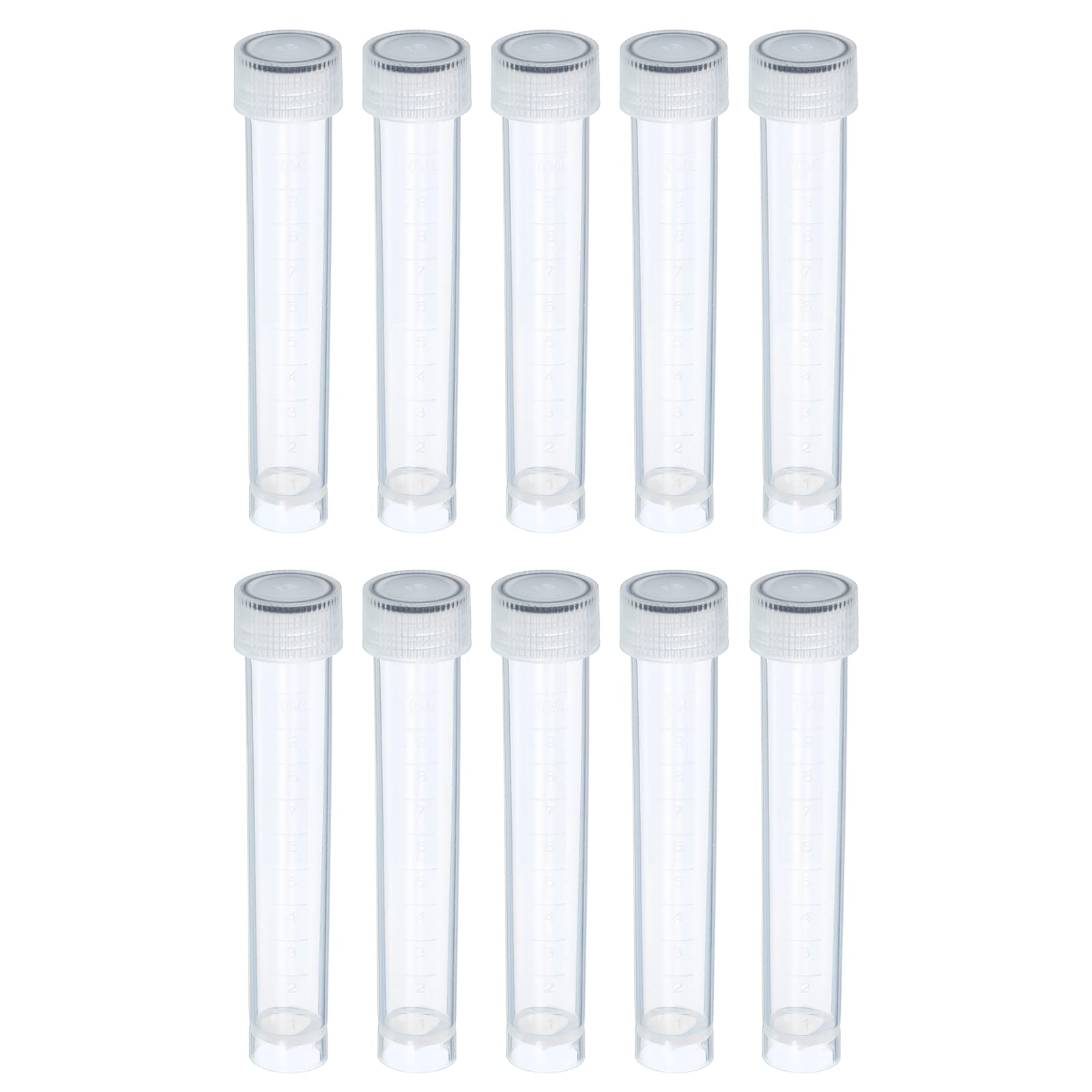 PATIKIL 10mL Plastic Test Tubes, 10 Pack Frozen Container Storage Clear Screw Cap for Lab Laboratory Science, Clear