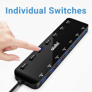 atolla 7-Port USB 3.0 Hub Splitter, USB Extender Ultra Slim Data USB Hub with Individual Power Switch and LEDs