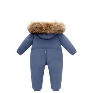 Fewlby Baby Snowsuit Infant Baby Boys Girls Romper Winter Down Jacket Hooded One-Piece Outwear Toddler Jumpsuit, Blue 18-21 Months