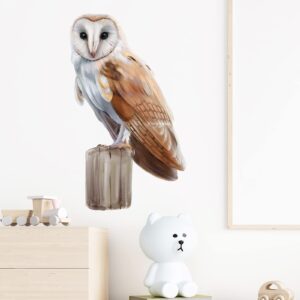 RoyoLam Barn Owl Standing on Wooden Stake Wall Decal Nursery Animal Bird Wall Sticker Removable Peel and Stick Waterproof Wall Art Decor Stickers for Kids Baby Classroom Living Room Playing Room