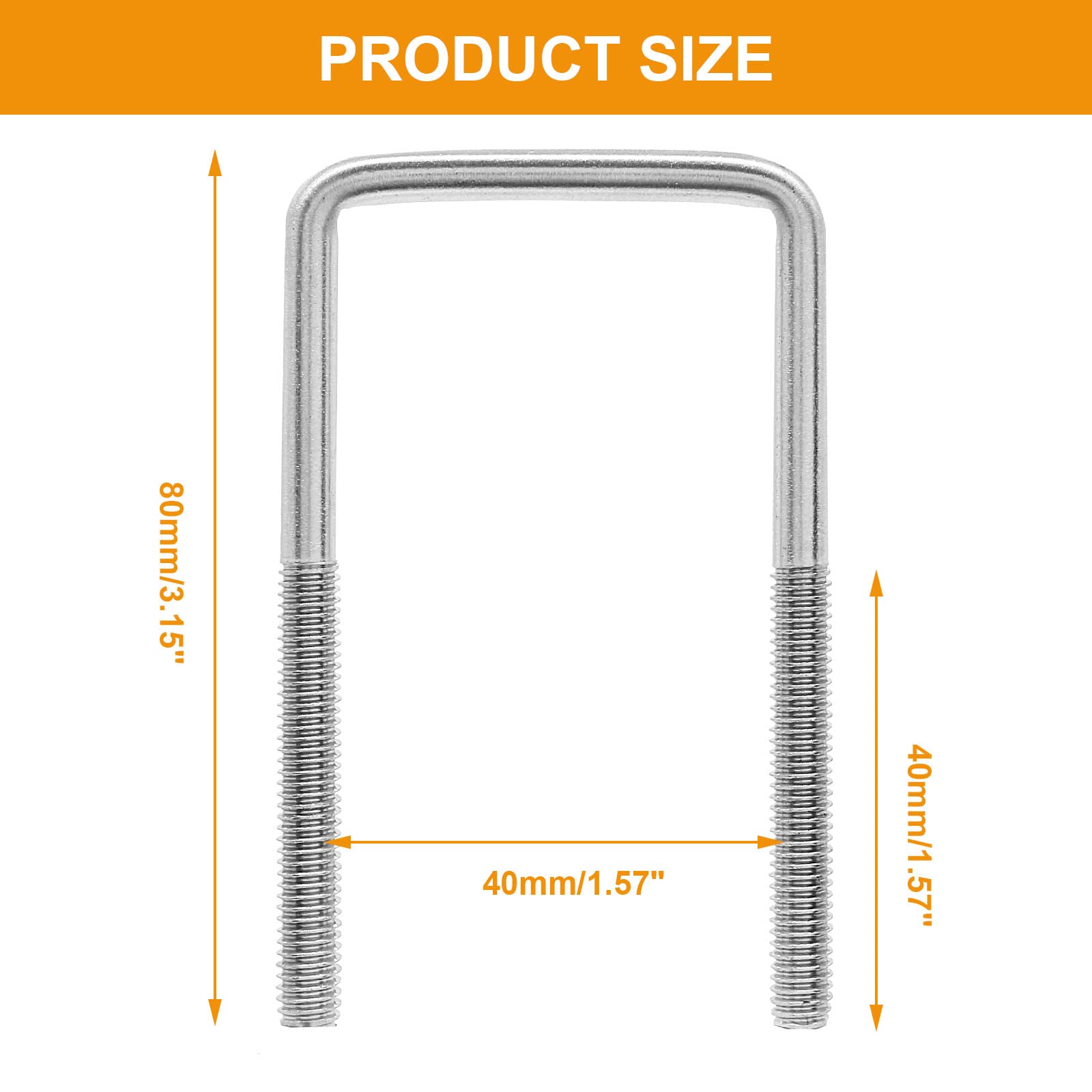 BokWin 4PCS M6x40x80mm Stainless Steel Square U-Bolt Tie Down U Bolt with Frame Plate and Nuts