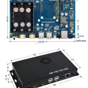 Mini-Computer PoE UPS Uninterruptible Power Supply Base Board Designed for Raspberry Pi Compute Module 4 with Gigabit Ethernet Dual HDMI Quad USB2.0 @XYGStudy (CM4-POE-UPS-BOX)