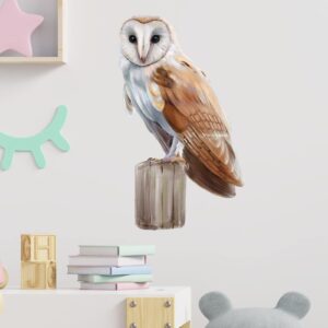 RoyoLam Barn Owl Standing on Wooden Stake Wall Decal Nursery Animal Bird Wall Sticker Removable Peel and Stick Waterproof Wall Art Decor Stickers for Kids Baby Classroom Living Room Playing Room