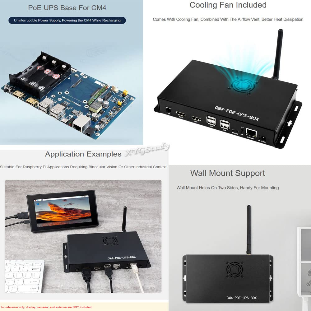 Mini-Computer PoE UPS Uninterruptible Power Supply Base Board Designed for Raspberry Pi Compute Module 4 with Gigabit Ethernet Dual HDMI Quad USB2.0 @XYGStudy (CM4-POE-UPS-BOX)