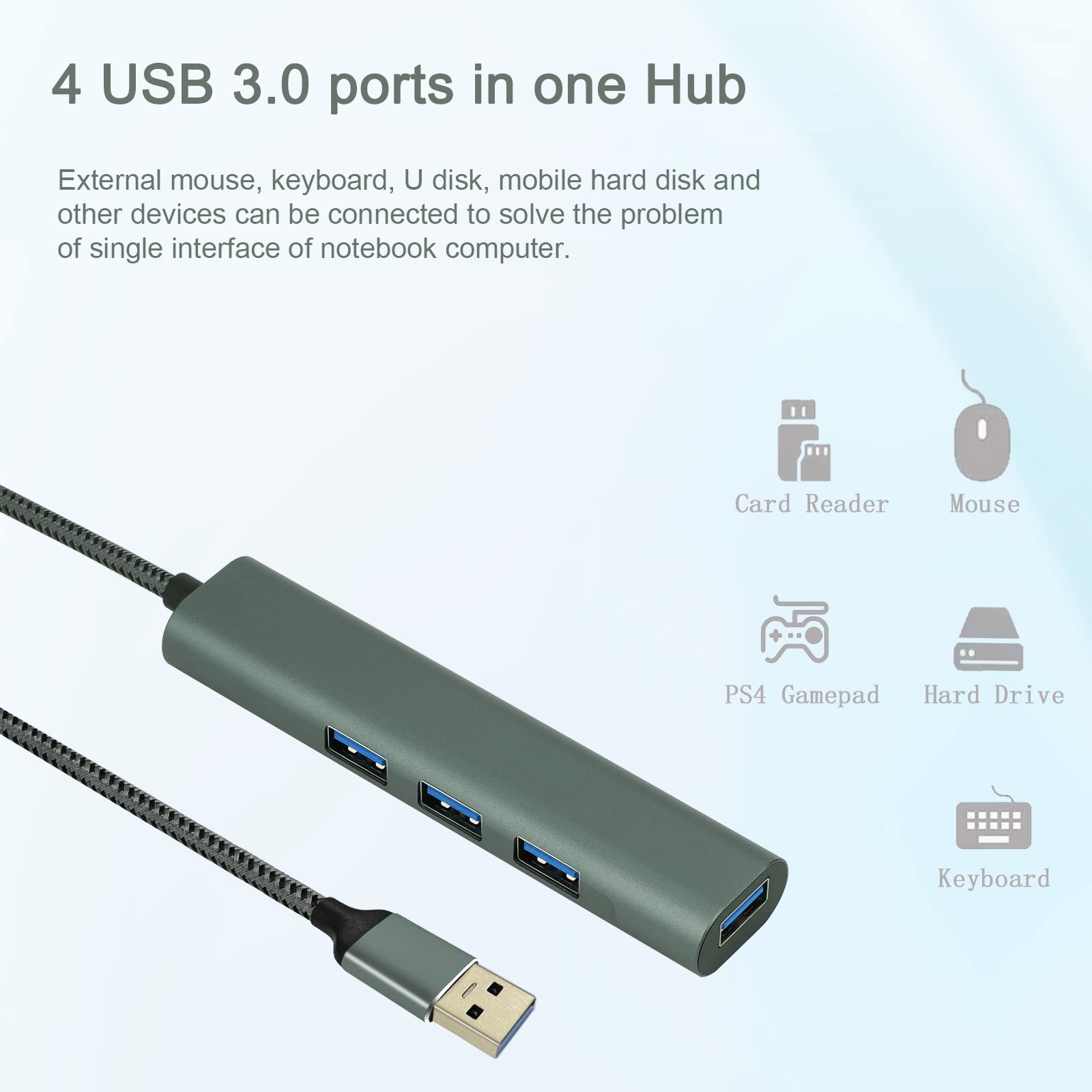 Henrety USB Hub, 4-in-1 Ultra Slim Portable Data Hub USB Splitter USB 3.0 Expander for Laptop, PC, MacBook, Mac Pro, Mac Mini, iMac, Surface Pro, and More USB Devices