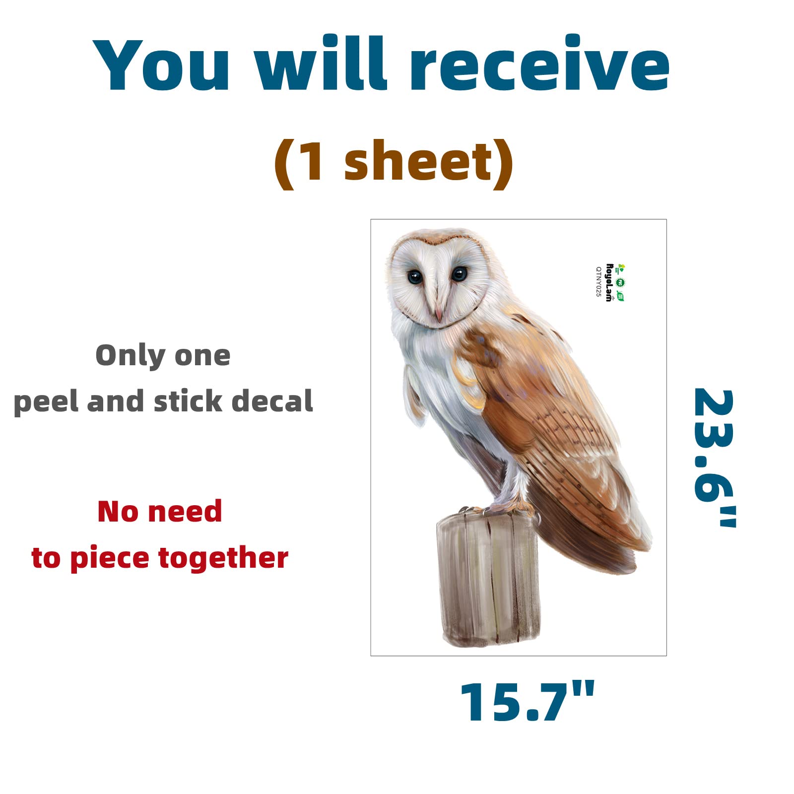 RoyoLam Barn Owl Standing on Wooden Stake Wall Decal Nursery Animal Bird Wall Sticker Removable Peel and Stick Waterproof Wall Art Decor Stickers for Kids Baby Classroom Living Room Playing Room