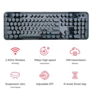 STIVIC Wireless Keyboard and Mouse Combo, Retro typewriter Style Keyboard with Round Keycaps, 2.4GHz Dropout-Free Connection Mouse with 3 Adjustable DPI for Windows Notebook PC (Black1)