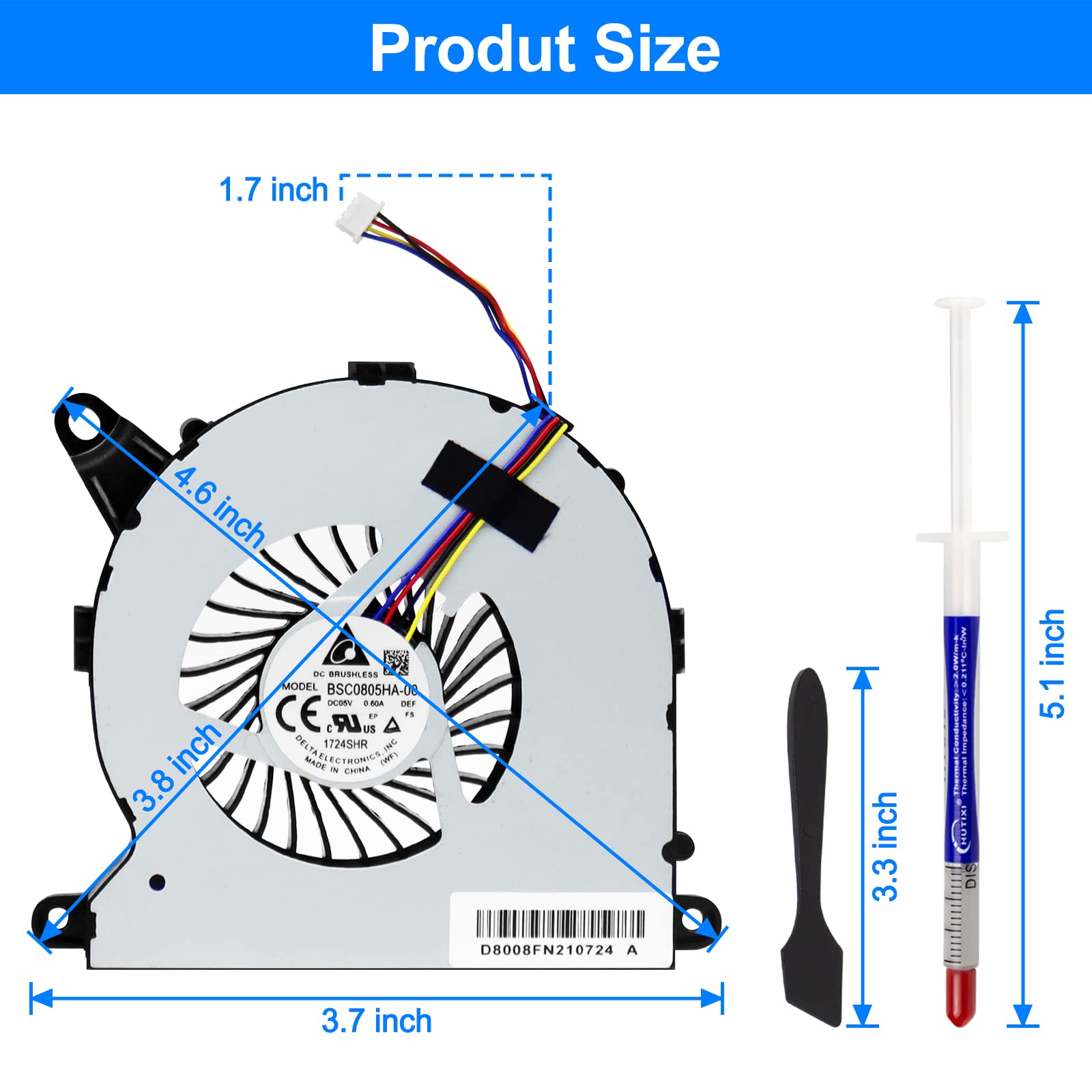 ARLBA New Replacement CPU Cooling Fan for Intel NUC NUC8 NUC8i3BEH NUC8i5BEH NUC8i5bek NUC8i7BEH NUC8 I3/I5/I7 Mini Host BSC0805HA-00 BAZB0808R5H P004 5V 0.6A Fan w/Thermal Paste & Spatula