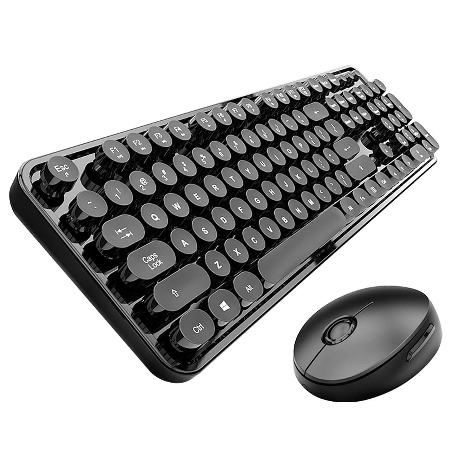 STIVIC Wireless Keyboard and Mouse Combo, Retro typewriter Style Keyboard with Round Keycaps, 2.4GHz Dropout-Free Connection Mouse with 3 Adjustable DPI for Windows Notebook PC (Black1)