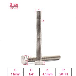 cSeao 10pcs 1/4-20 x 6 Hex Head Bolts Screws, Full Thread, Plain Finish, F593C 18-8 304 Stainless Steel