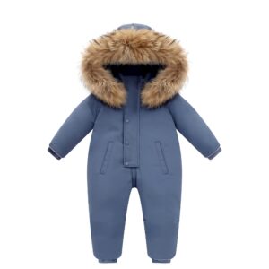 fewlby baby snowsuit infant baby boys girls romper winter down jacket hooded one-piece outwear toddler jumpsuit, blue 18-21 months