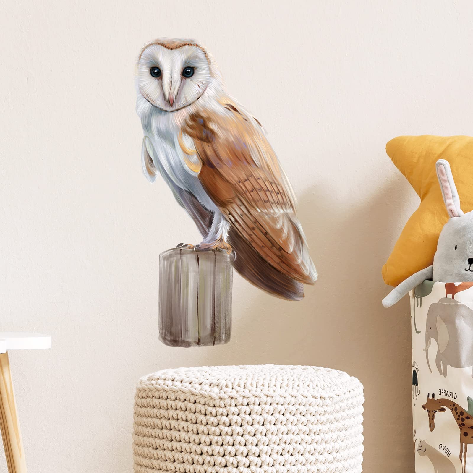 RoyoLam Barn Owl Standing on Wooden Stake Wall Decal Nursery Animal Bird Wall Sticker Removable Peel and Stick Waterproof Wall Art Decor Stickers for Kids Baby Classroom Living Room Playing Room