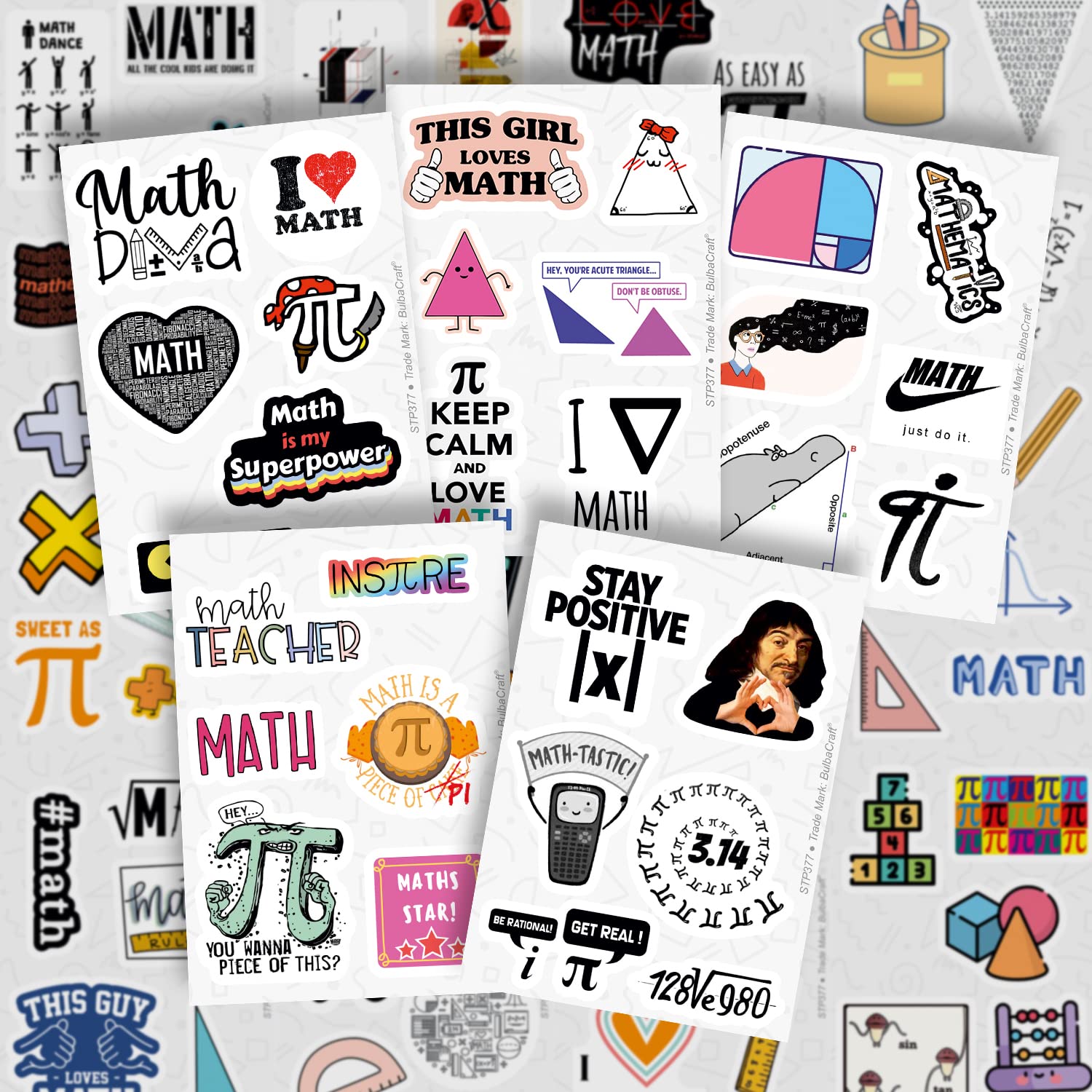 BulbaCraft 100Pcs Small Math Stickers for Students - Funny Math Gifts for Women and Men, Math Related Stickers, Funny Math Nerd Gifts, Math Lovers, Math Jokes for Mathy Folks, Math Laptop Decals