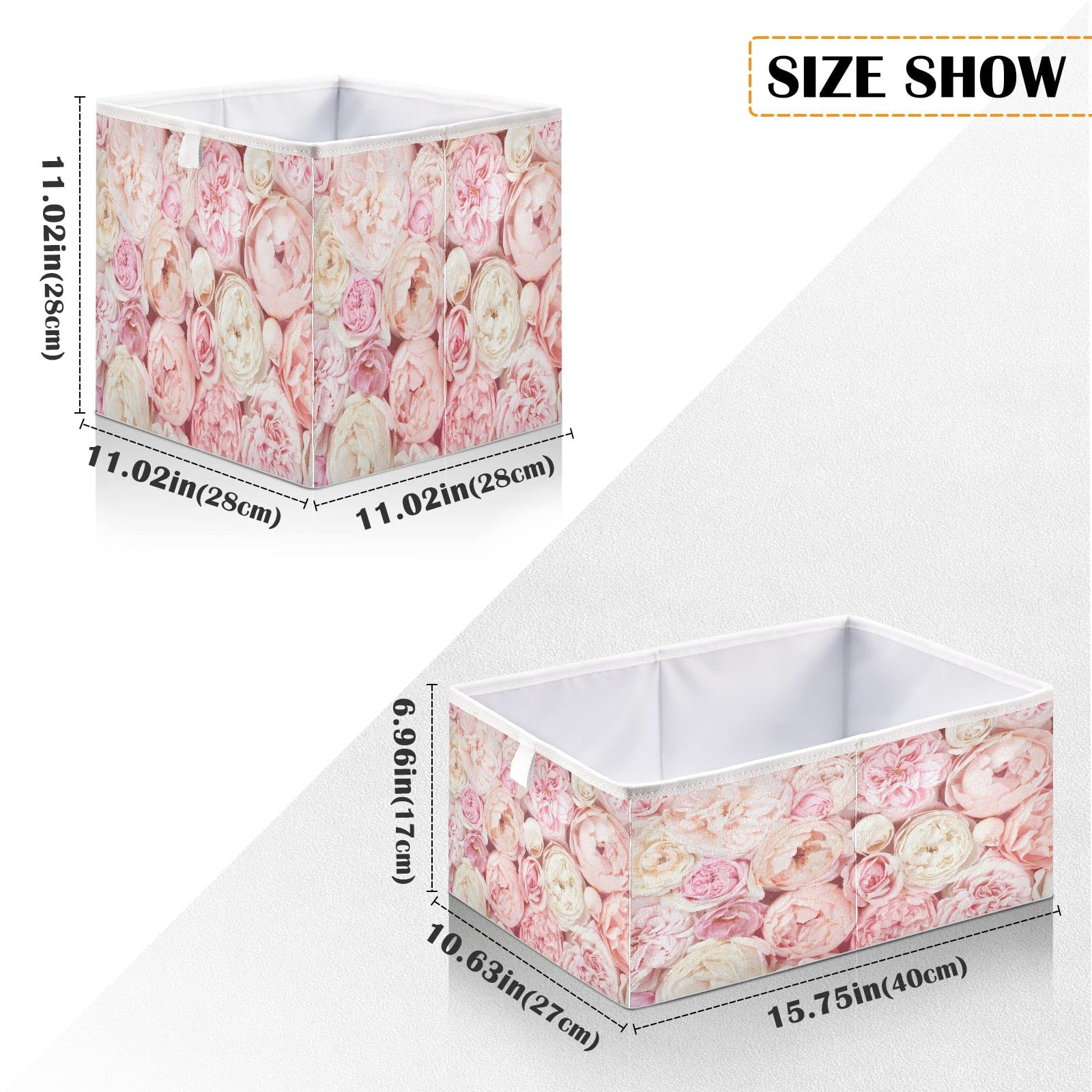 Kigai Romantic Pink Rose Cube Storage Bin, Large Foldable Organizer Basket for Toys, Shelves, Laundry, Nursery -11 x 11 x 11 in