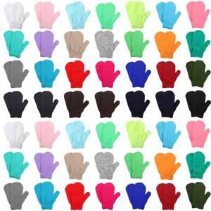 handepo 50 pairs kids winter mittens gloves bulk toddler stretch mittens children knit gloves for homeless little girl boys(multi color, 50 pairs)