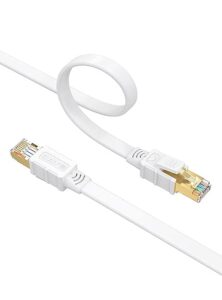 larrok cat 8 ethernet cable 6ft, high speed flat internet lan cable 40gbps 2000mhz with gold plated sftp rj45 connector, 26awg indoor network cable for modem/router/xbox/ps4/gaming/pc white