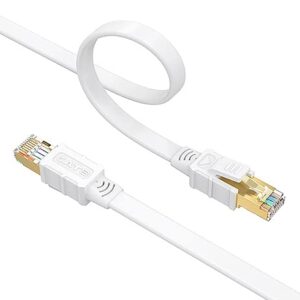 Larrok Cat 8 Ethernet Cable 6FT, High Speed Flat Internet LAN Cable 40Gbps 2000Mhz with Gold Plated SFTP RJ45 Connector, 26AWG Indoor Network Cable for Modem/Router/Xbox/PS4/Gaming/PC White