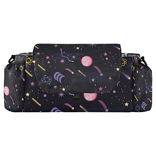 Space Star Planets Stroller Organizer with Cup Holder Universal Stroller Organizer Bag Detachable Shoulder Strap Stroller Accessories for Diaper Toys Phone Keys Fit All Baby Stroller