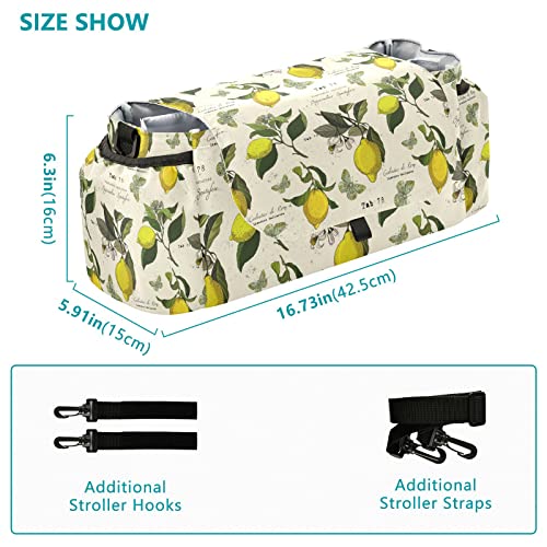 Sinestour Lemon Tree Stroller Organizer with Cup Holder Universal Stroller Organizer Bag Detachable Shoulder Strap Stroller Accessories for Diaper Toys Phone Keys Fit All Baby Stroller