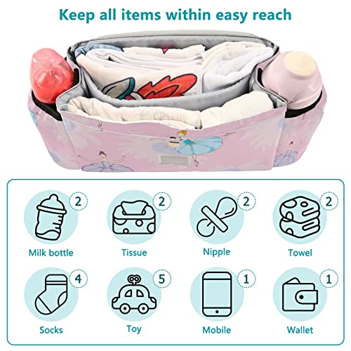 Sinestour Dancer Flowers Stroller Organizer with Cup Holder Universal Stroller Organizer Bag Detachable Shoulder Strap Stroller Accessories for Diaper Keys Phone Toys Fit All Baby Stroller