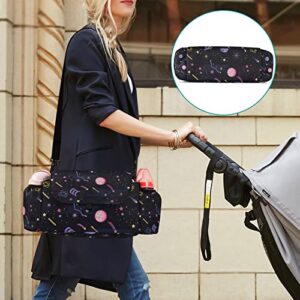 Space Star Planets Stroller Organizer with Cup Holder Universal Stroller Organizer Bag Detachable Shoulder Strap Stroller Accessories for Diaper Toys Phone Keys Fit All Baby Stroller