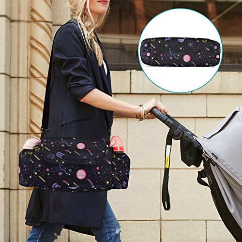 Space Star Planets Stroller Organizer with Cup Holder Universal Stroller Organizer Bag Detachable Shoulder Strap Stroller Accessories for Diaper Toys Phone Keys Fit All Baby Stroller