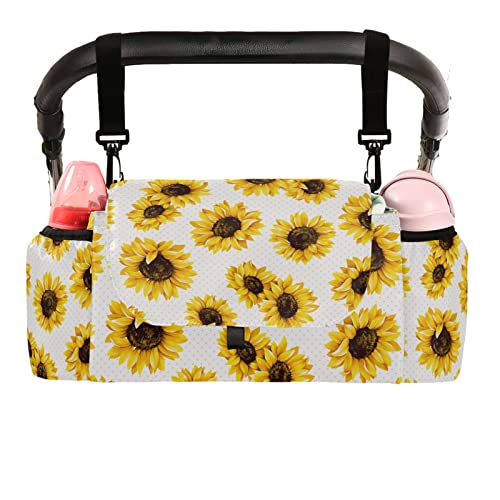 Sunflowers 1 Stroller Organizer with Cup Holder Universal Stroller Organizer Bag Detachable Shoulder Strap Stroller Accessories for Diaper Snacks Toys Keys Fit All Baby Stroller