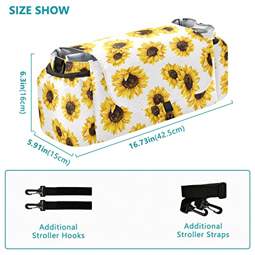 Sunflowers 1 Stroller Organizer with Cup Holder Universal Stroller Organizer Bag Detachable Shoulder Strap Stroller Accessories for Diaper Snacks Toys Keys Fit All Baby Stroller