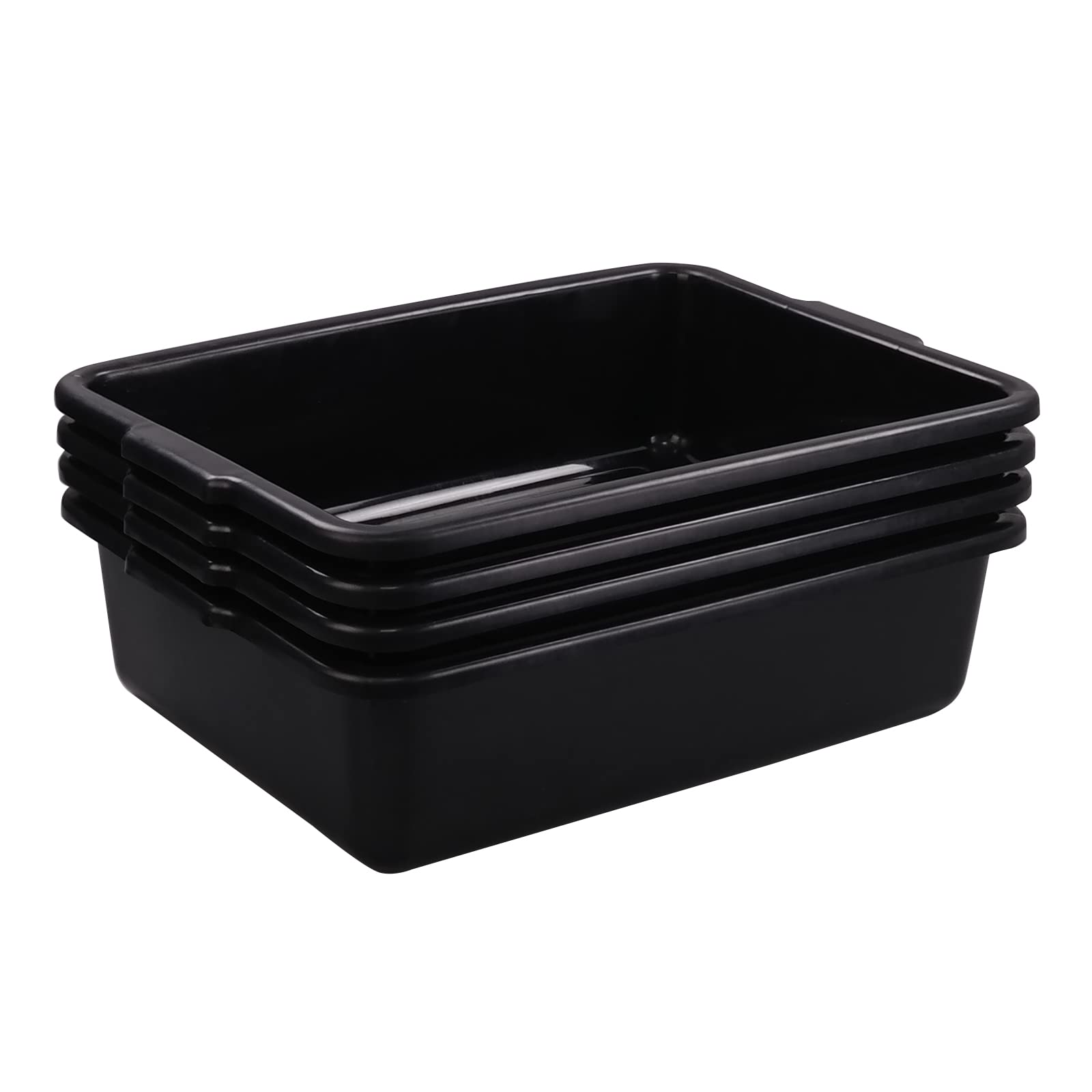 Qskely 4-Pack Plastic Commercial Bus Box, 32 L Black Large Bus Tub