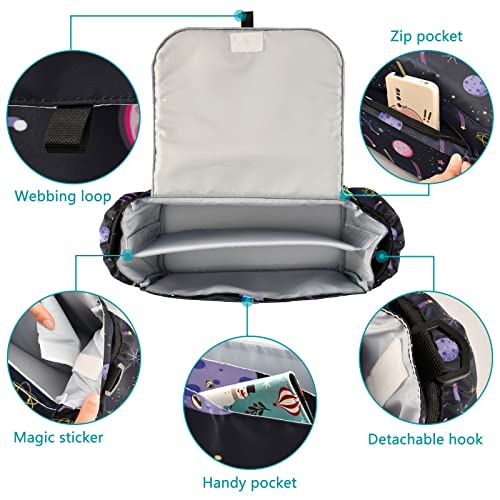 Space Star Planets Stroller Organizer with Cup Holder Universal Stroller Organizer Bag Detachable Shoulder Strap Stroller Accessories for Diaper Toys Phone Keys Fit All Baby Stroller